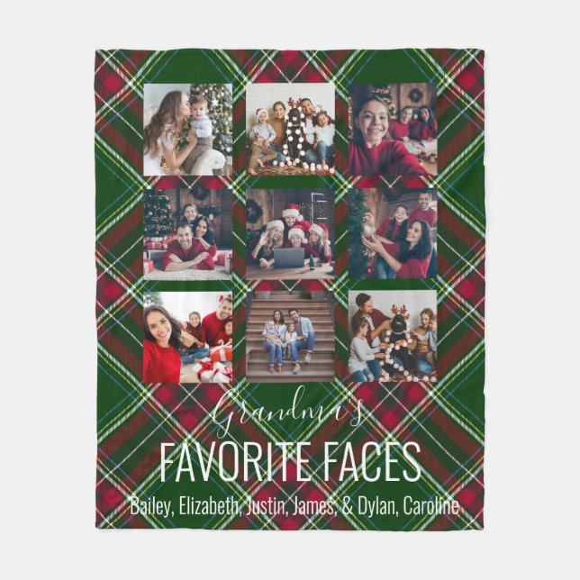 Red and Green Tartan Plaid Personalised 9 Photo Fleece Blanket (Front)