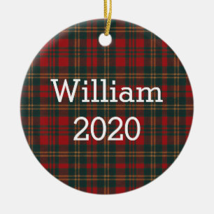 Red and Green Tartan Plaid Personalized Ceramic Ornament