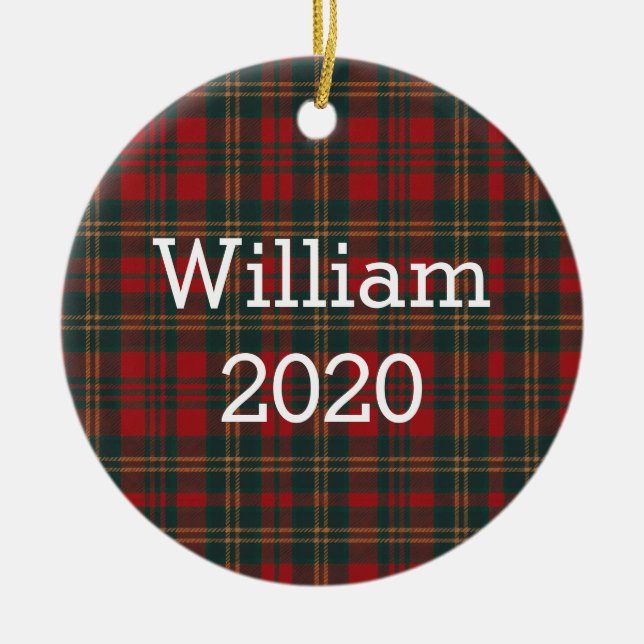 Red and Green Tartan Plaid Personalized Ceramic Ornament (Front)