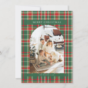 Red and Green Tartan Plaid Photo Christmas Card