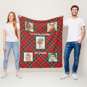 Red and Green Tartan Plaid We Love You Fleece Blanket
