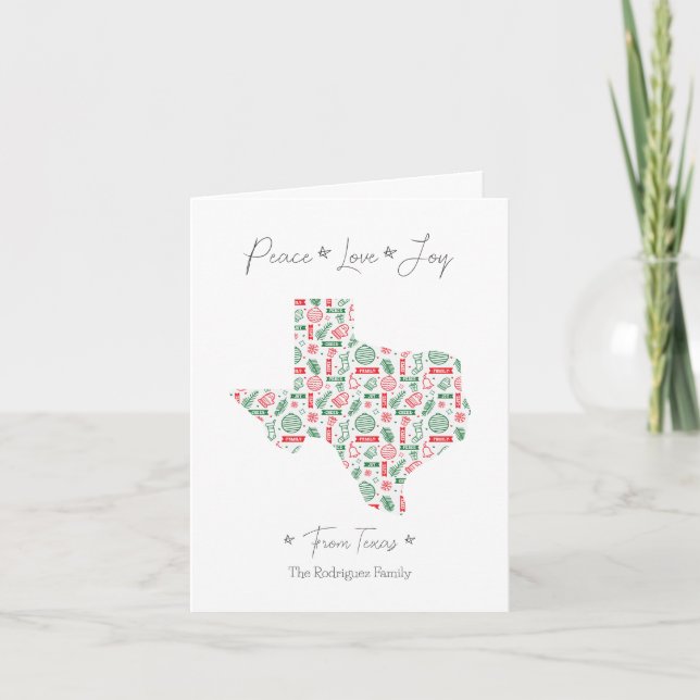 Red and Green Texas Line Art Patterned Holiday (Front)