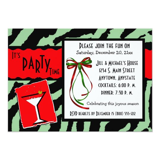 Red And Green Tiger Print Holiday Party Invitation