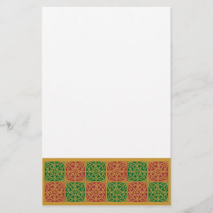 Red and Green Tile Art on Gold Pattern Stationery