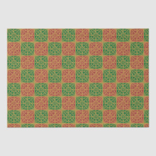 Red and Green Tile Art on Gold Pattern Tissue Paper
