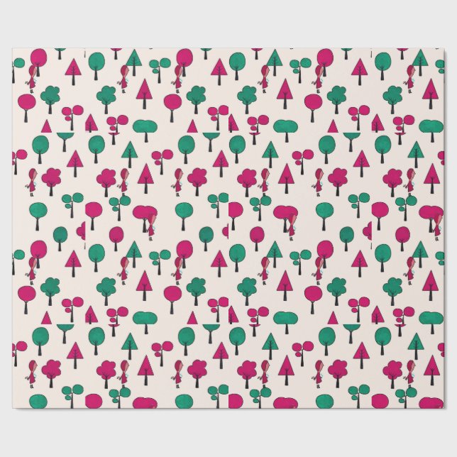 Red and green Trees with girl Wrapping Paper (Seam)