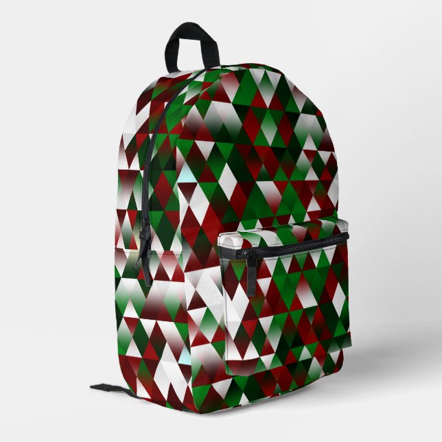 Red and Green Triangles  Printed Backpack (Back Corner Left)