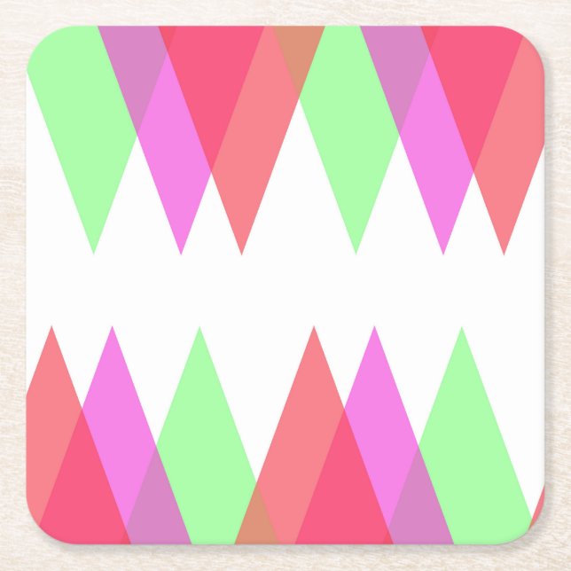 Red and green triangles square paper coaster (Front)