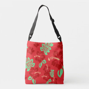 Red and Green Tropical Hibiscus Floral Crossbody Bag