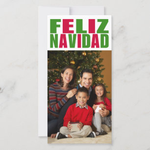 Red and Green Typography Feliz Navidad Photo Holiday Card