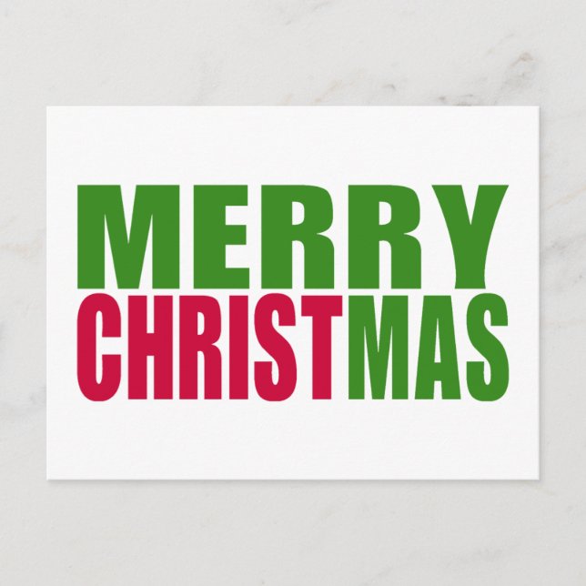 Red and Green Typography Merry Christmas Holiday Postcard (Front)