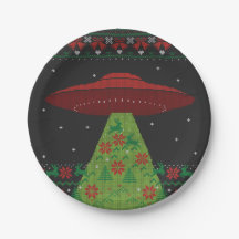 Red and Green UFO Tractor Beam Ugly Christmas