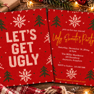 Red and Green Ugly Sweater Party Christmas Holiday Invitation