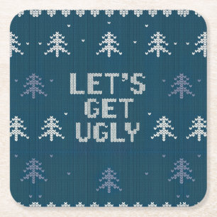 Red and Green Ugly Sweater Party Christmas Square Paper Coaster