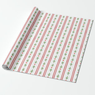 Red and Green Unique Watercolor Festive Folk Wrapping Paper