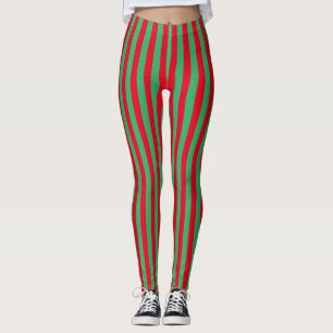 Red and Green Vertical Stripes Leggings