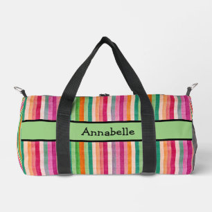 Red and Green Vibrant Stripe Duffle Bag