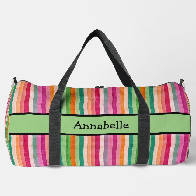 Red and Green Vibrant Stripe  Duffle Bag (Front)