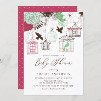 Red and Green Vintage Birdcages Baby Shower