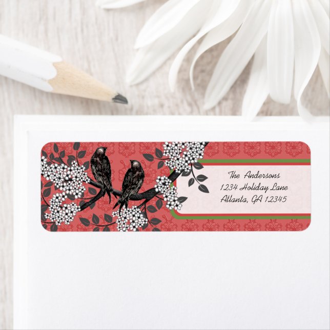 Red and Green Vintage Birds Christmas Labels (Insitu)