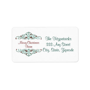 Red and Green Vintage Scrollwork and Fancy Font Label