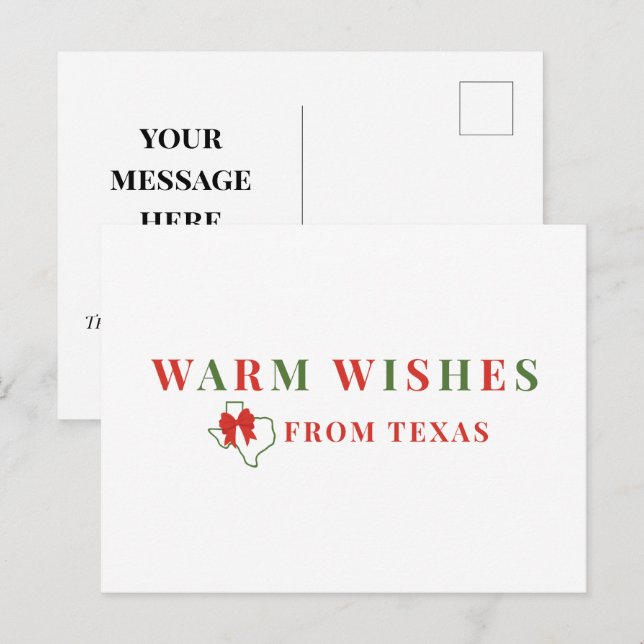 Red and Green Warm Wishes From Texas Postcard (Front/Back)
