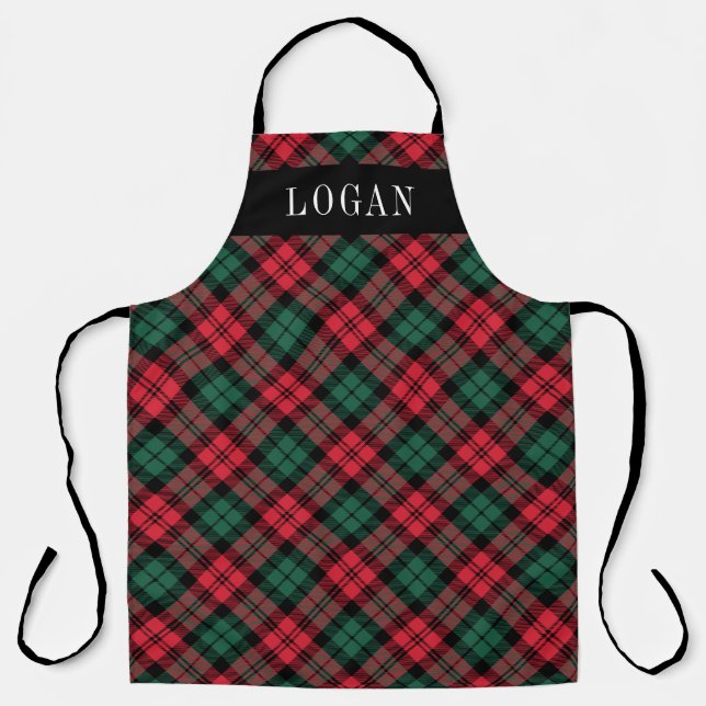 Red and Green Watch Plaid Personalised Holiday Apron (Front)
