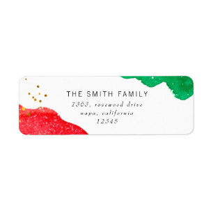 Red and Green Watercolor Abstract Return Address Label
