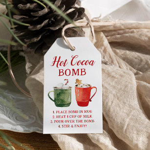 Red and Green Watercolor Hot Cocoa Bomb Tag