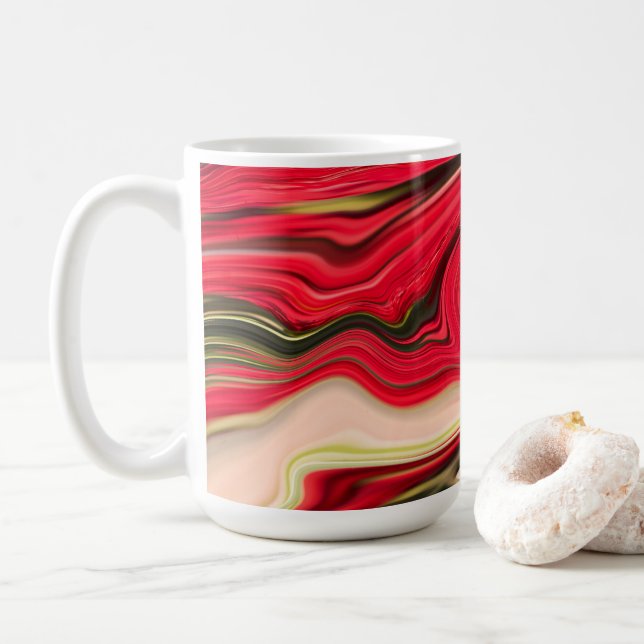 Red and Green Waves Coffee Mug (With Donut)