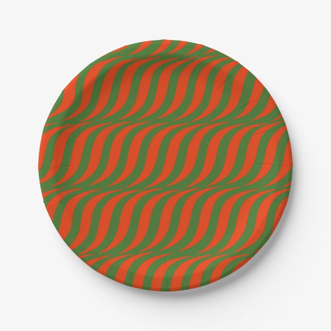 Red and Green Waves Paper Plate (Front)
