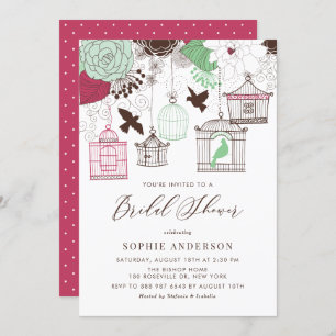 Red and Green Whimsical Birdcages Bridal Shower Invitation