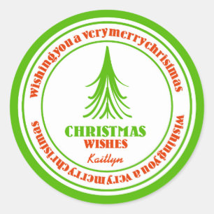 Red and Green Whimsical Christmas Tree Classic Round Sticker