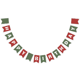 Red and Green Winter Christmas Happy 1st Birthday Bunting
