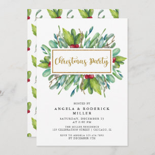 Red and Green Winter Foliage Christmas Party Invitation