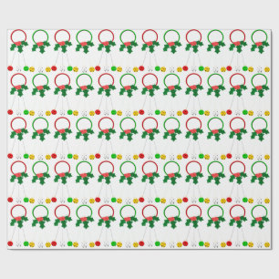 Red and Green Wreaths White Wrapping Paper
