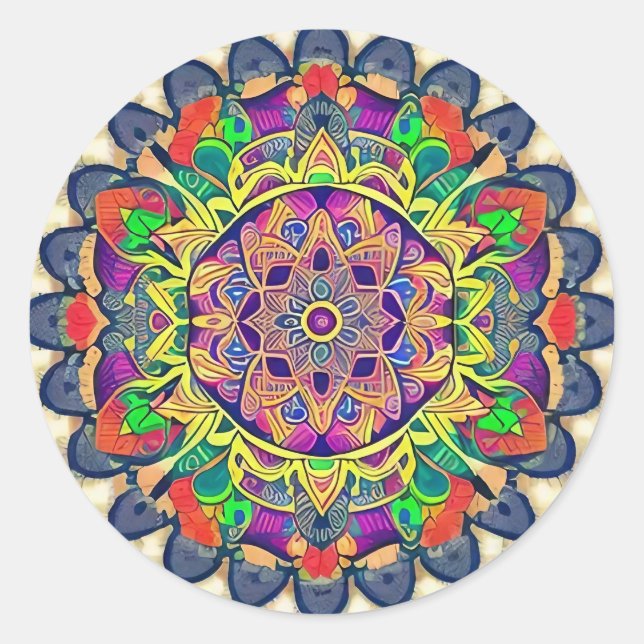 Red and Greens Mandala  Classic Round Sticker (Front)