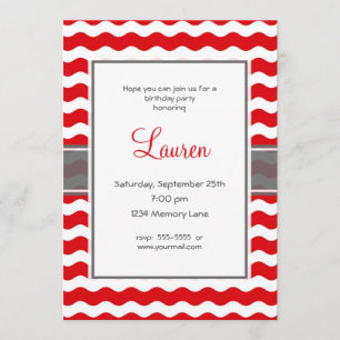 Red And Grey Birthday Invitation