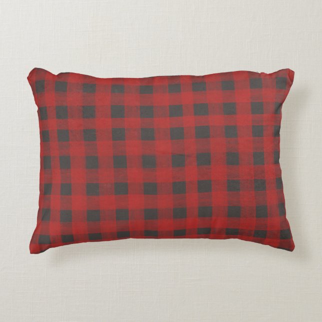 Red and Grey Buffalo Plaid Decorative Cushion (Front)