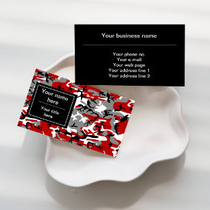 Red and Grey Camo, Camouflage, Military, Army Business Card