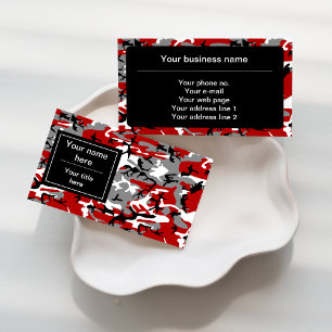 Red and Grey Camo, Camouflage, Military, Army Business Card