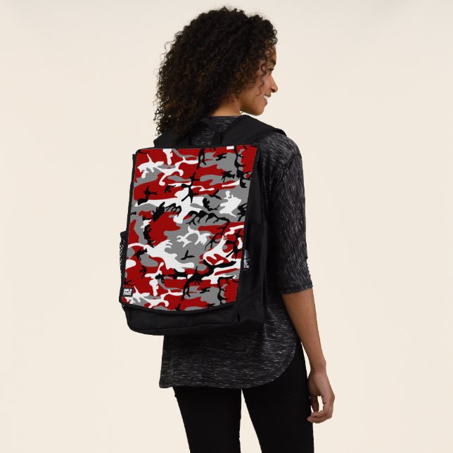 Red and Grey Camouflage, Military, Army Backpack (Worn)