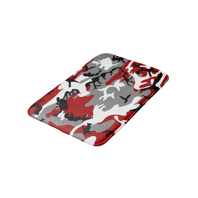 Red and Grey Camouflage, Military, Army Bath Mat (Angled)