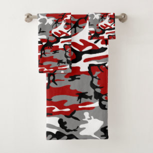 Red and Grey Camouflage, Military, Army Bath Towel Set