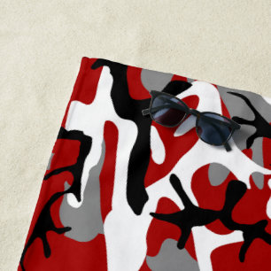 Red and Grey Camouflage, Military, Army Beach Towel