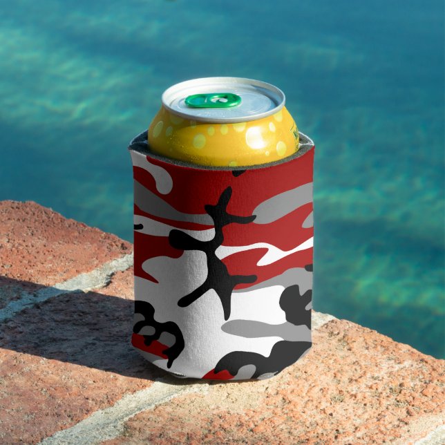 Red and Grey Camouflage, Military, Army Can Cooler (In Situ Pool)