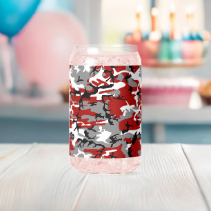 Red and Grey Camouflage, Military, Army Can Glass