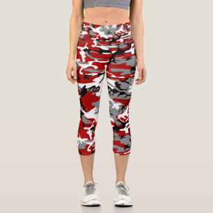 Red and Grey Camouflage, Military, Army Capri Leggings
