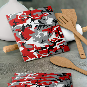 Red and Grey Camouflage, Military, Army Ceramic Tile