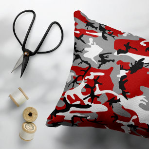 Red and Grey Camouflage, Military, Army Decorative Cushion